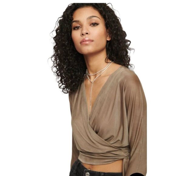 Dynamite Shiny Tie-Front Wrap Top - Picture 3 of 7